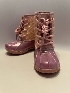 Girls' Pink Glitter Lace-Up Rain Boots